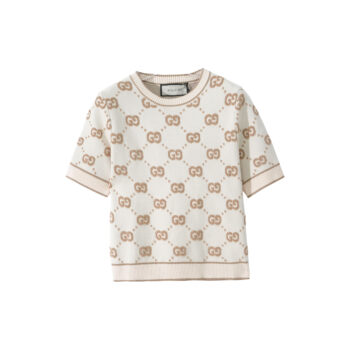 Gucci Beige & White GG Monogram Short-Sleeve Knit Top