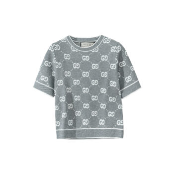 Gucci Grey GG Monogram Short-Sleeve Knit Top