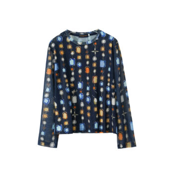 Luxury Gemstone-Inspired Print Long-Sleeve Top