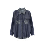Dior-Inspired Denim Shirt with Logo Print Collar & Pockets