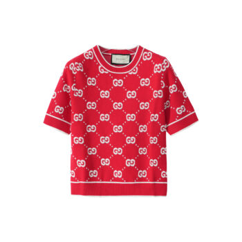 Gucci Red GG Jacquard Knit Short-Sleeve Top