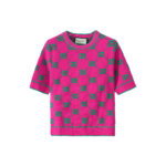 Gucci Pink & Green GG Monogram Short-Sleeve Knit Top