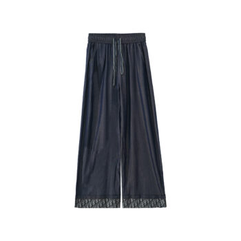Dior-Inspired Wide-Leg Denim Pants with Logo Trim Detail