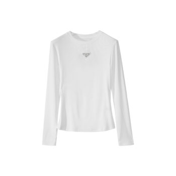Prada White Long-Sleeve Top with Iconic Triangle Logo
