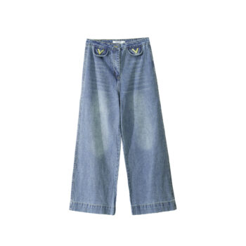 Light Blue Wide-Leg Denim Jeans with Unique Pocket Detail