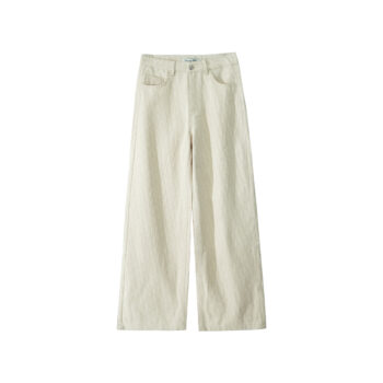 Beige Textured Wide-Leg Pants