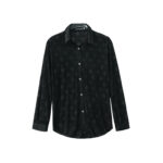 Luxury Black Textured Shirt with Geometric Pattern & Crystal Buttons