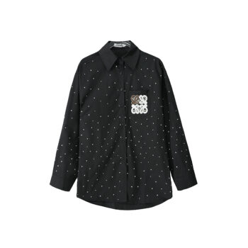Loewe Black Cotton Shirt with Embroidered Logo & Polka Dot Detailing