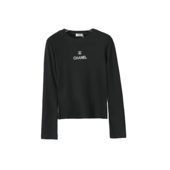 Chanel Black Long-Sleeve Top with Iconic White Logo