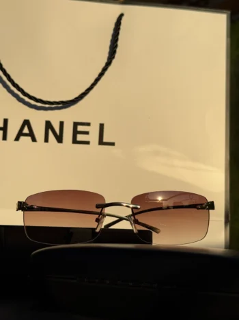 Elegant Gradient Brown Rimless Sunglasses with Metal Frame – Luxury Designer Edition